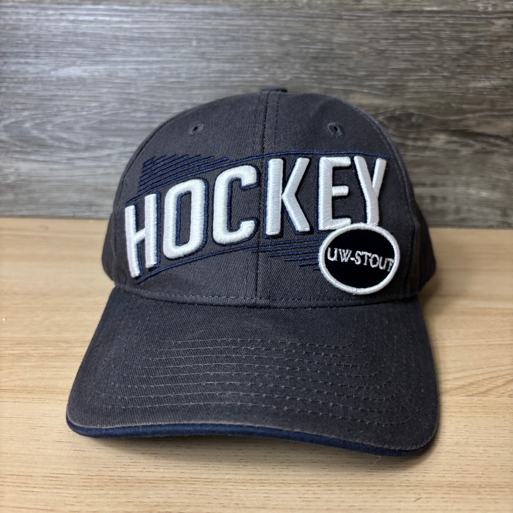 UW Stout Blue Devils Hat Cap Snapback‎ Gray Blue Hockey University Wisconsin